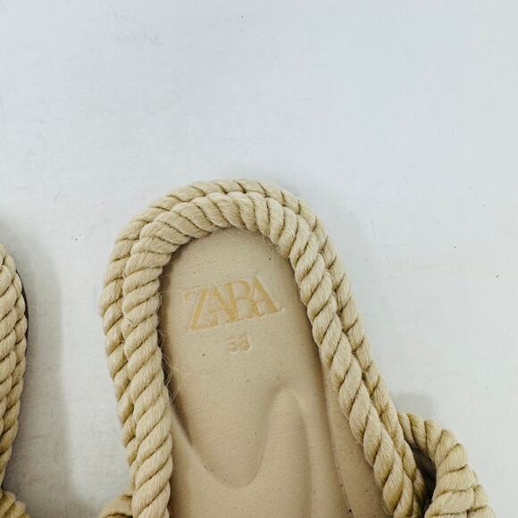 Zara Beige Rope Slide Sandals Size 38 Coastal Boho Minimalist Beach Vacation - Picture 6 of 12